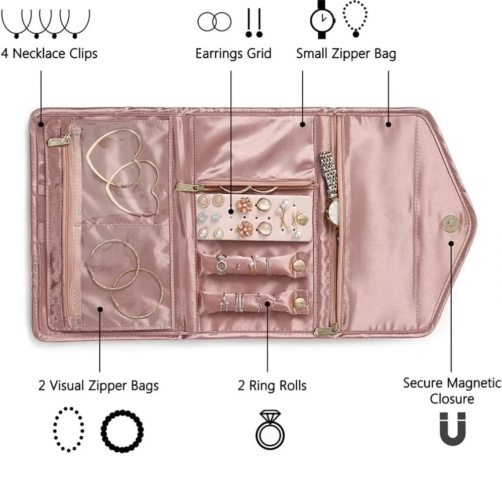 VanFn Travel Jewelry Organizer Roll Bag – Foldable Velvet Case